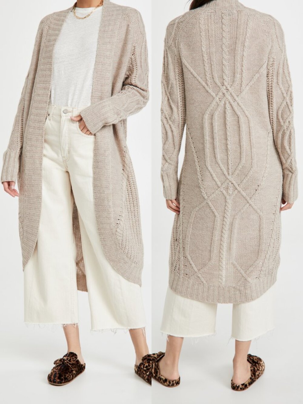 NWT 360 Sweater Chloe Cable Knit Wool Alpaca Long Cocoon Cardigan Sand Beige L